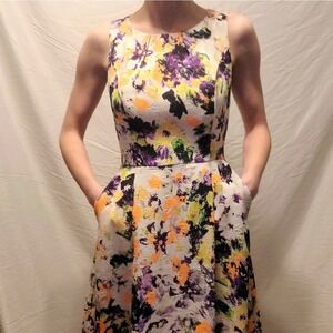 Maeve Anthropologie Floral Fit Flare Multicolor Summer Dress Sleeveless Pockets